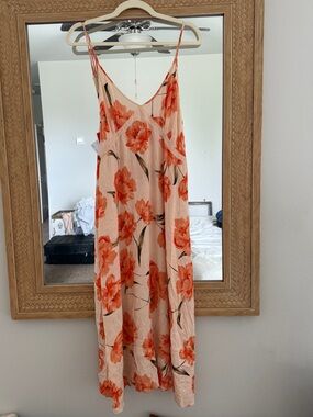Patrons of Peace Peach Floral Maxi Dress XL NWT Lace Trim Summer